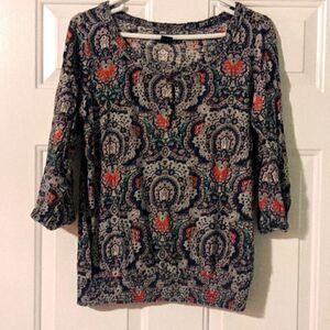 Lucky Brand Paisley Boho Shirt Medium M 3/4 Sleeve